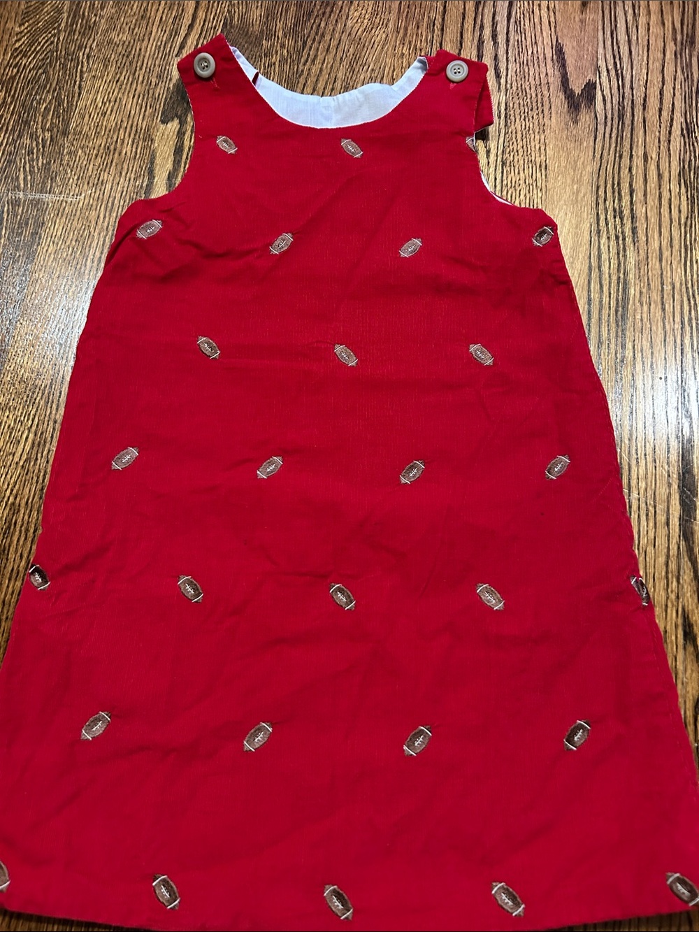 Kelly's Kids Red Corduroy Football Embroidered dress